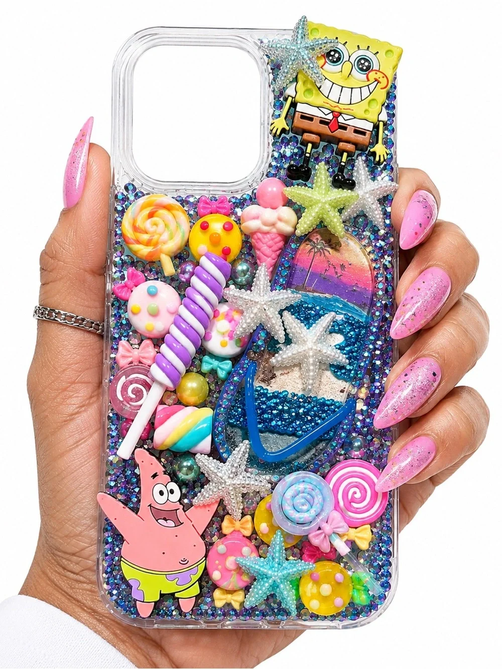 Sponge Bob and Patrick Candy bling iPhone 13 Pro Phone Case - Hand Decorated